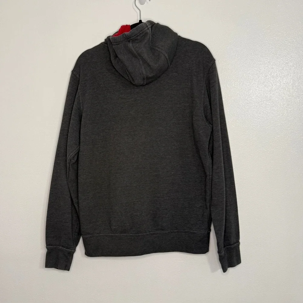 The North Face Hoodie Mens Medium Gray Red Logo Pullover Sweatshirt Excellent